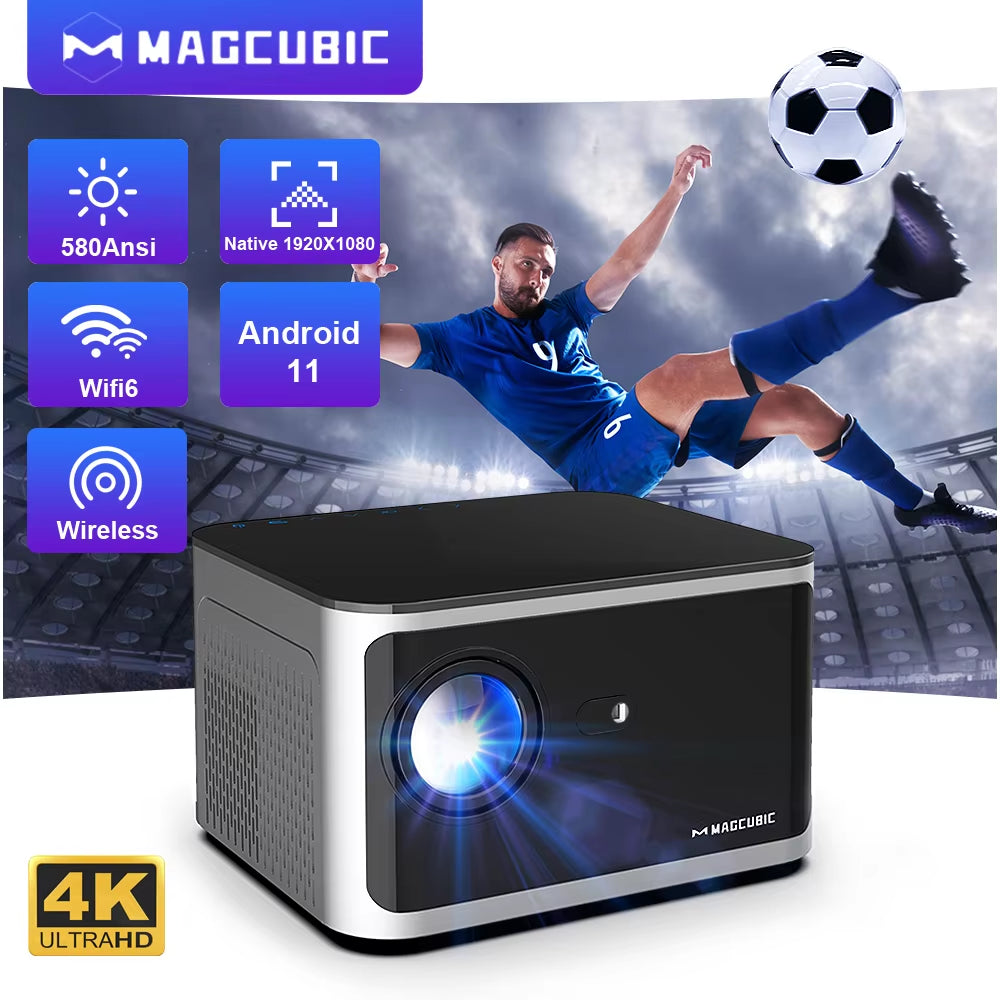 4K Smart Projector - Android 11, 580 ANSI, 1920x1080P Full HD, Wifi6, BT5.0, Voice Control - Ultimate Home Theater Experience