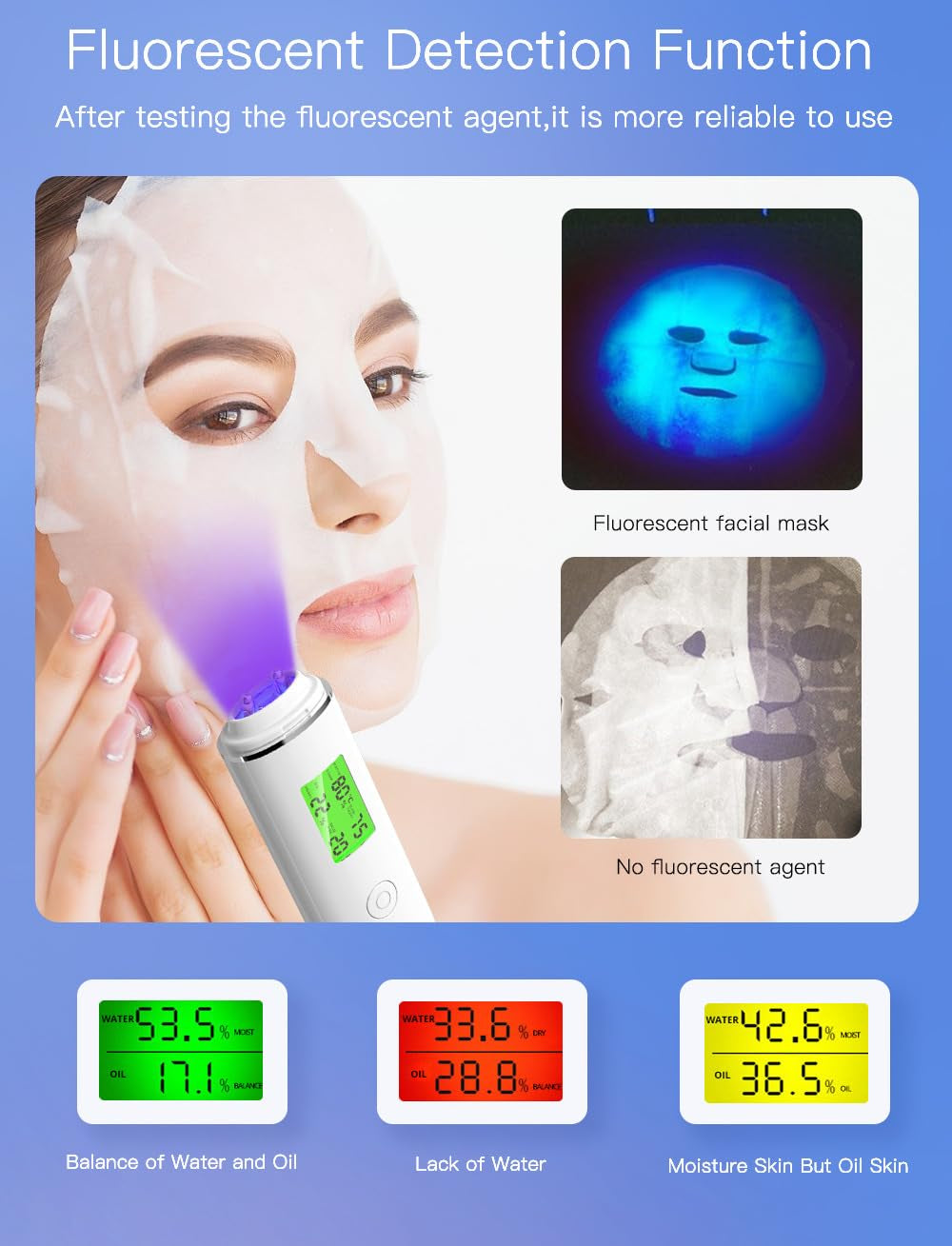 LCD Skin Oil Content Facial Moisture Analyzer Skin Care Tool for Radiant Skin, Digital Moisture Tester Monitoring Skin Health and Beauty Needs