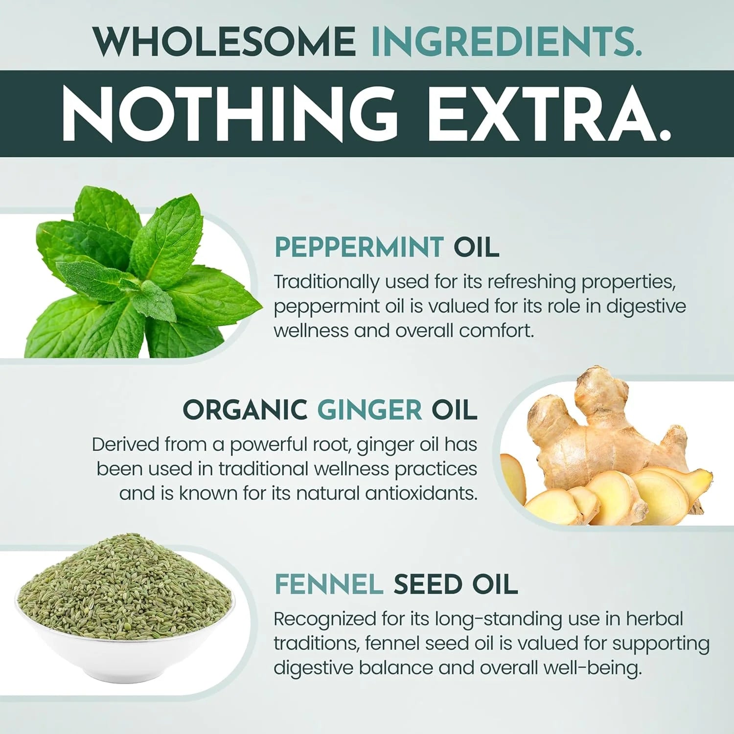 Peppermint Oil with Ginger & Fennel – Digestive Health Support – 60 Delayed Release Capsules