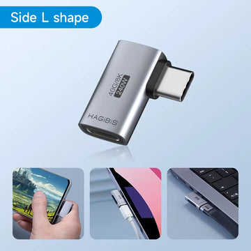 240W USB C to C Adapter - 40Gbps 8K 60Hz Right-Angle Converter for Thunderbolt 4/3, MacBook, iPhone 17 Pro, and Tablets