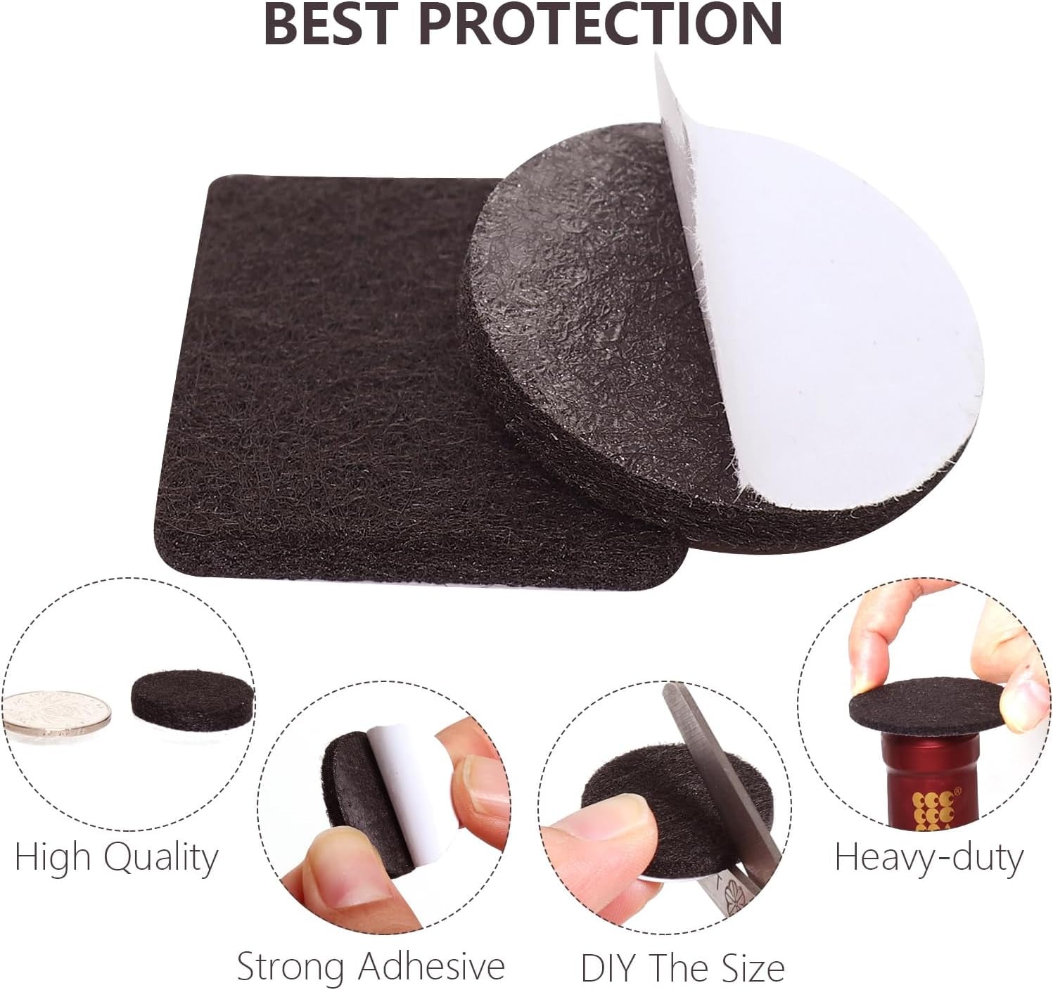 Felt Furniture Pads for Hardwood Floors -8" X 6" Premium Floor Protectors for Furniture, Felt Pads for Chair Legs,Brown