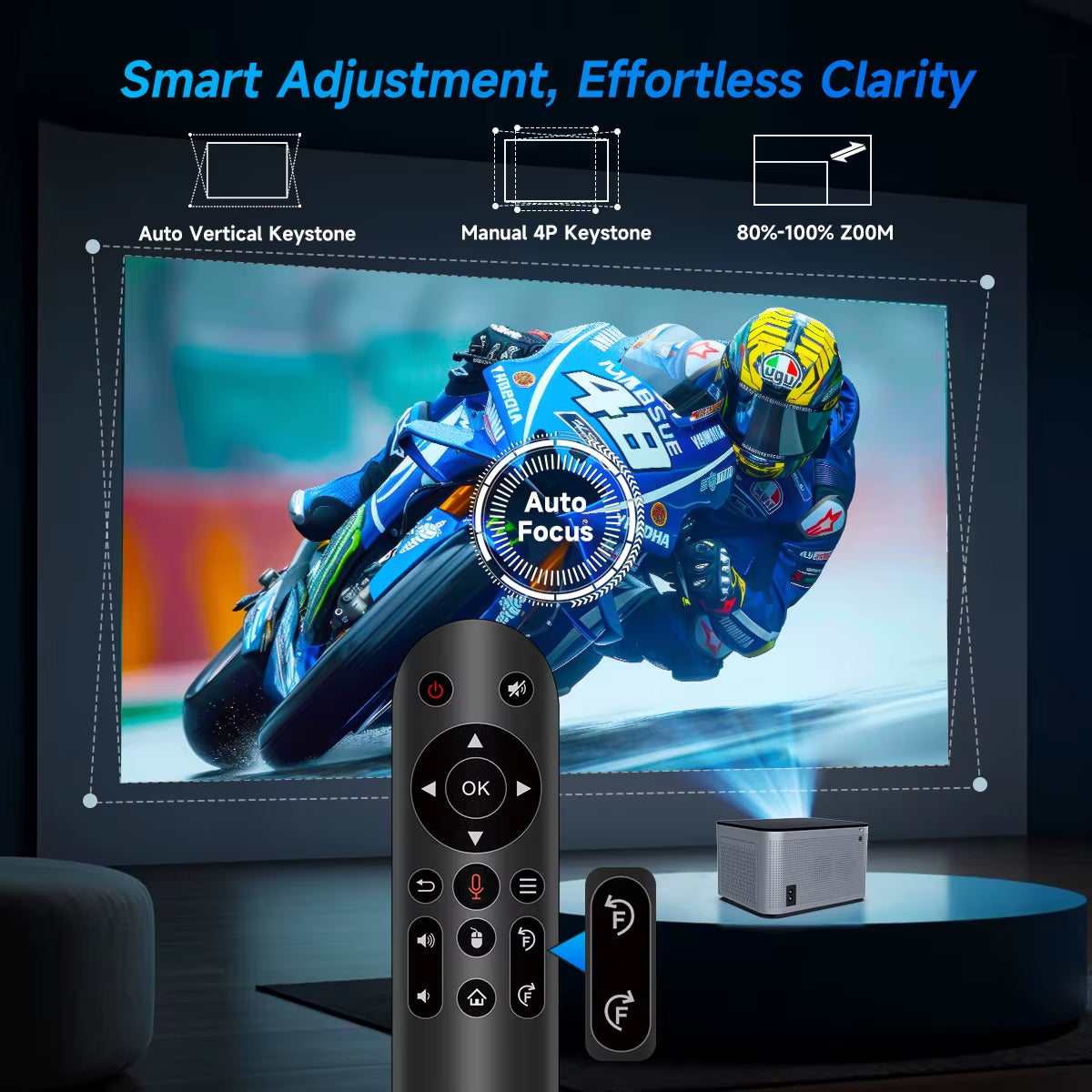 4K Smart Projector - Android 11, 580 ANSI, 1920x1080P Full HD, Wifi6, BT5.0, Voice Control - Ultimate Home Theater Experience