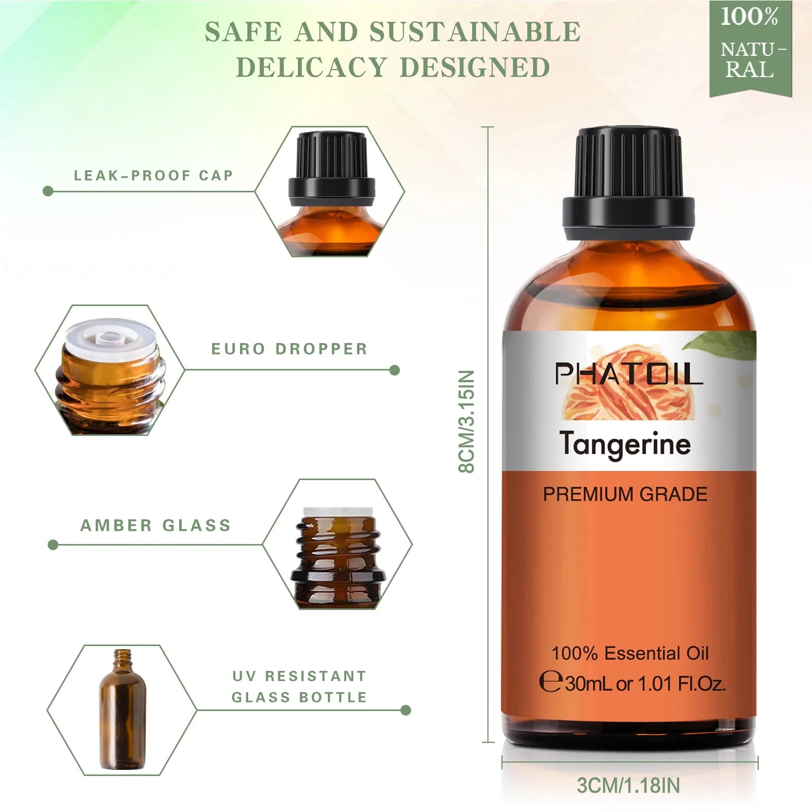 30ML Tangerine Oil Essential Oils for Diffuser, Hair Care, Face, Skin Care, Scalp and Body Massage, Soap and Candle Making 1.01 Fl Oz