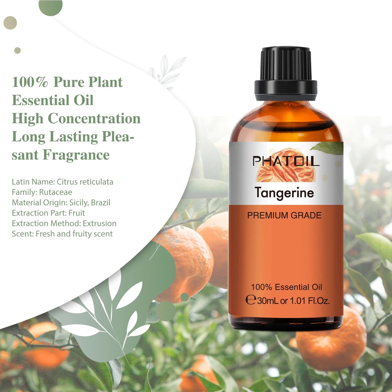 30ML Tangerine Oil Essential Oils for Diffuser, Hair Care, Face, Skin Care, Scalp and Body Massage, Soap and Candle Making 1.01 Fl Oz
