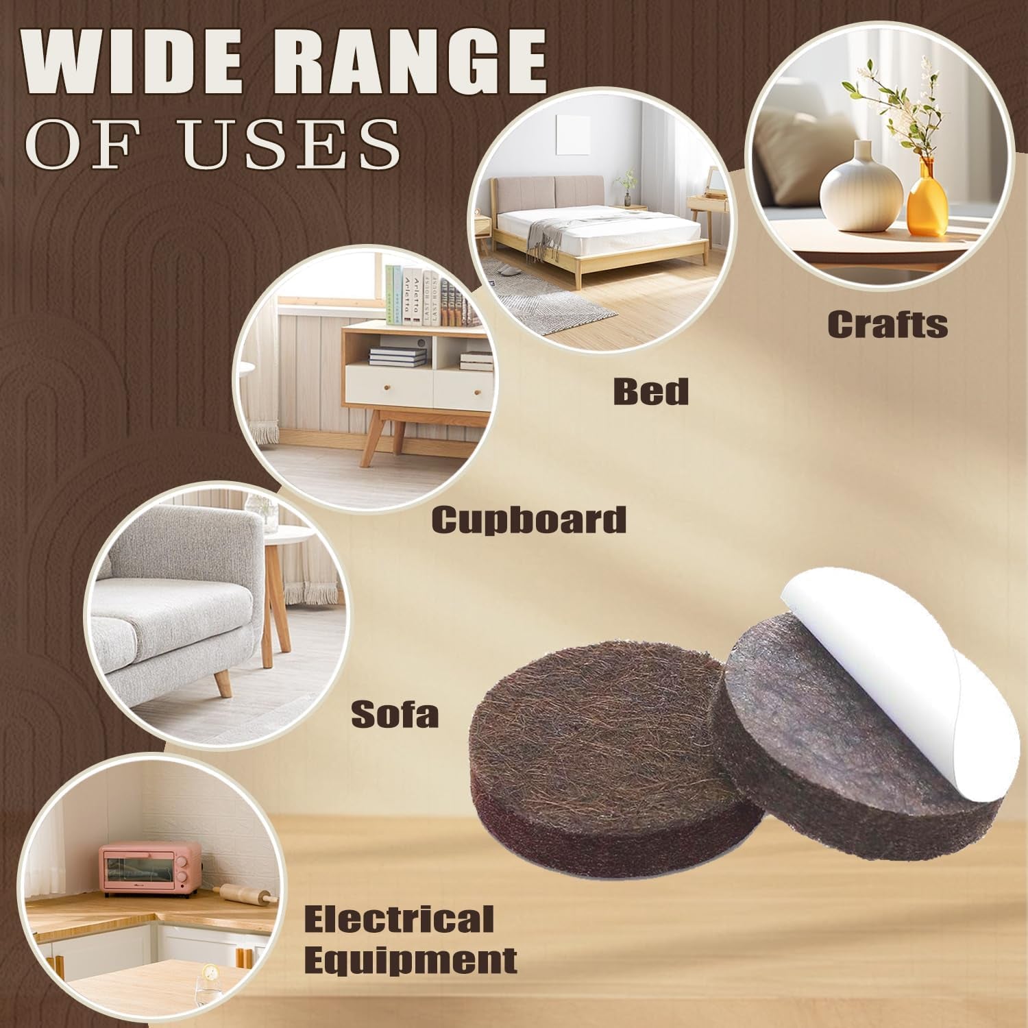 Felt Furniture Pads for Hardwood Floors -8" X 6" Premium Floor Protectors for Furniture, Felt Pads for Chair Legs,Brown