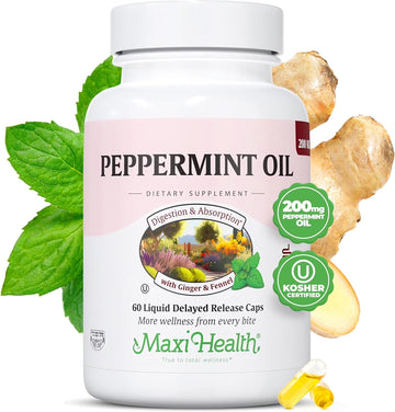 Peppermint Oil with Ginger & Fennel – Digestive Health Support – 60 Delayed Release Capsules